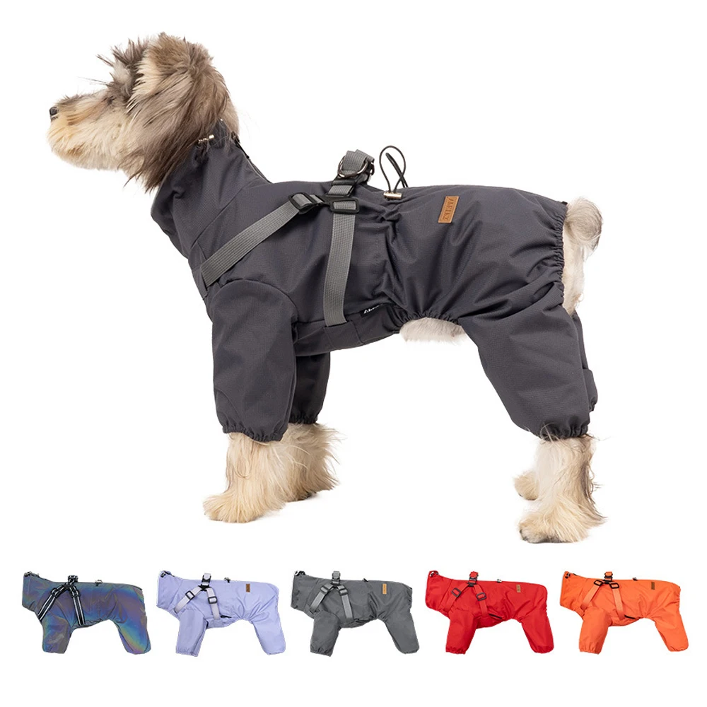 

Waterproof Dog Raincoat with Harness Pet Rain Jacket for Small Dogs Adjustable Reflective Dog Rain Overalls with 4 Legs