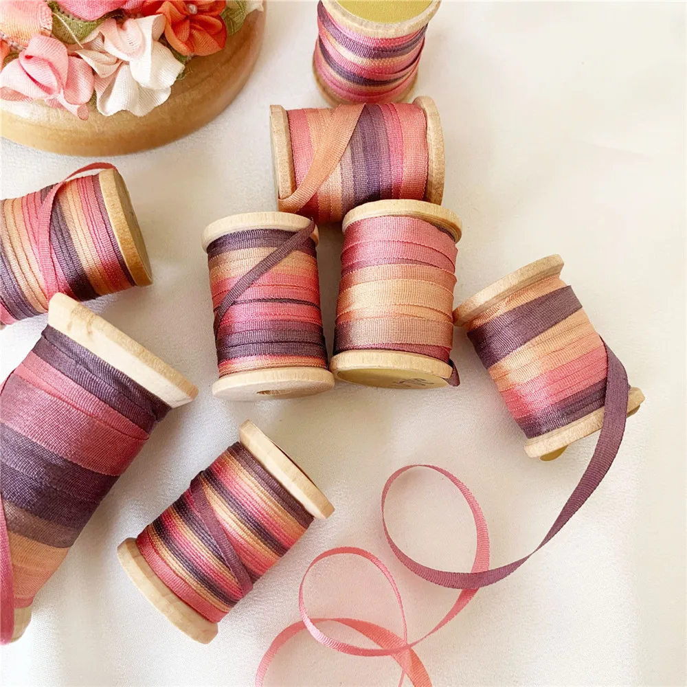 2mmX20mts Variegated 100% Pure Silk Embroidery Ribbon Thin Taffeta High Quality Silk Ribbon Handcraft