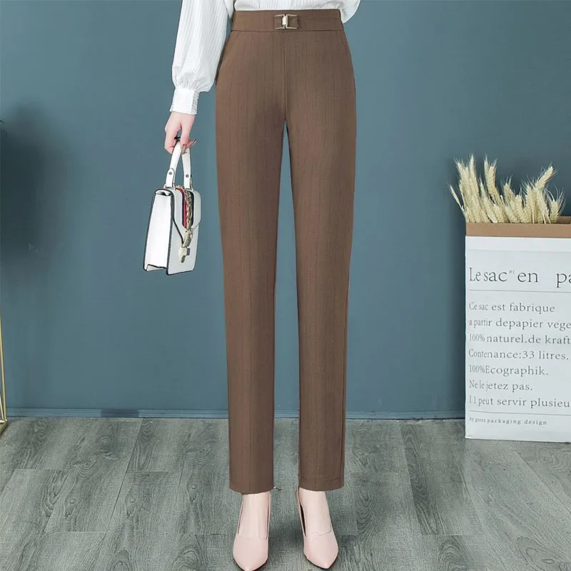 Fashion Straight Slim Solid Color Trouser Suits for Women Spring Summer New Office Lady Casual Simplicity Elastic Waist Pants