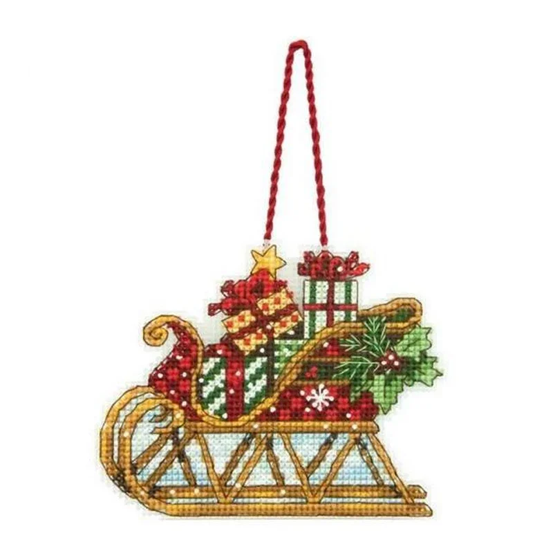 Amishop Gold Collection Top Quality Popular Counted Cross Stitch Kit Sleigh Ornament Christmas Ornaments DIM 08914