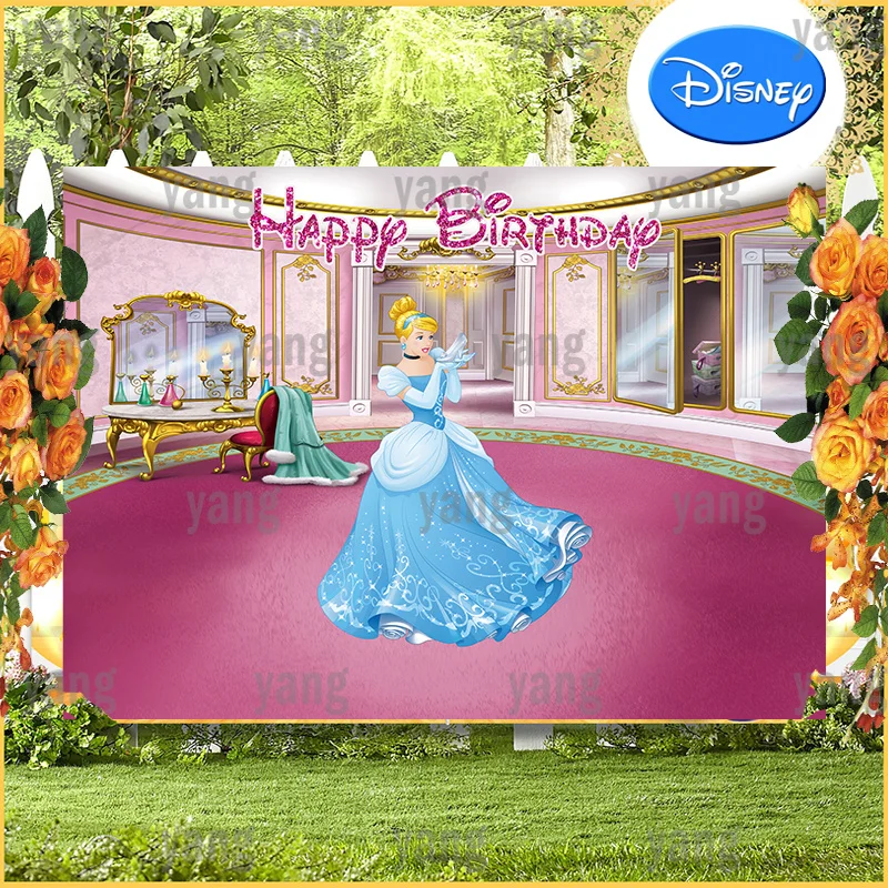 Cartoon Disney Lovely Cinderella Princess Romantic Glass slipper Colorful Palace Backdrop Birthday Party Photography Background