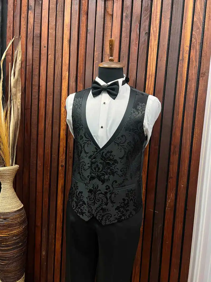 クラシックな結婚式の男性スーツビジネスウェアオーダーメイドジャカードタキシード 3 個コートベストパンツパーティー歌手新郎スーツカスタマイズ