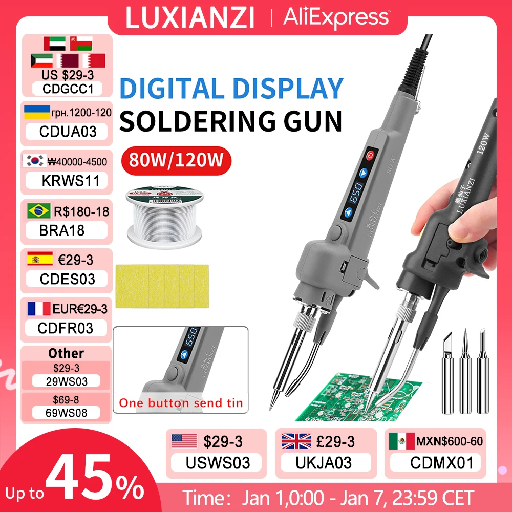 LUXIAN Digital display Electric Soldering Iron Gun Hand-Held Internally Heated Solder Repair Tool Automatic Welding Send Tin Gun