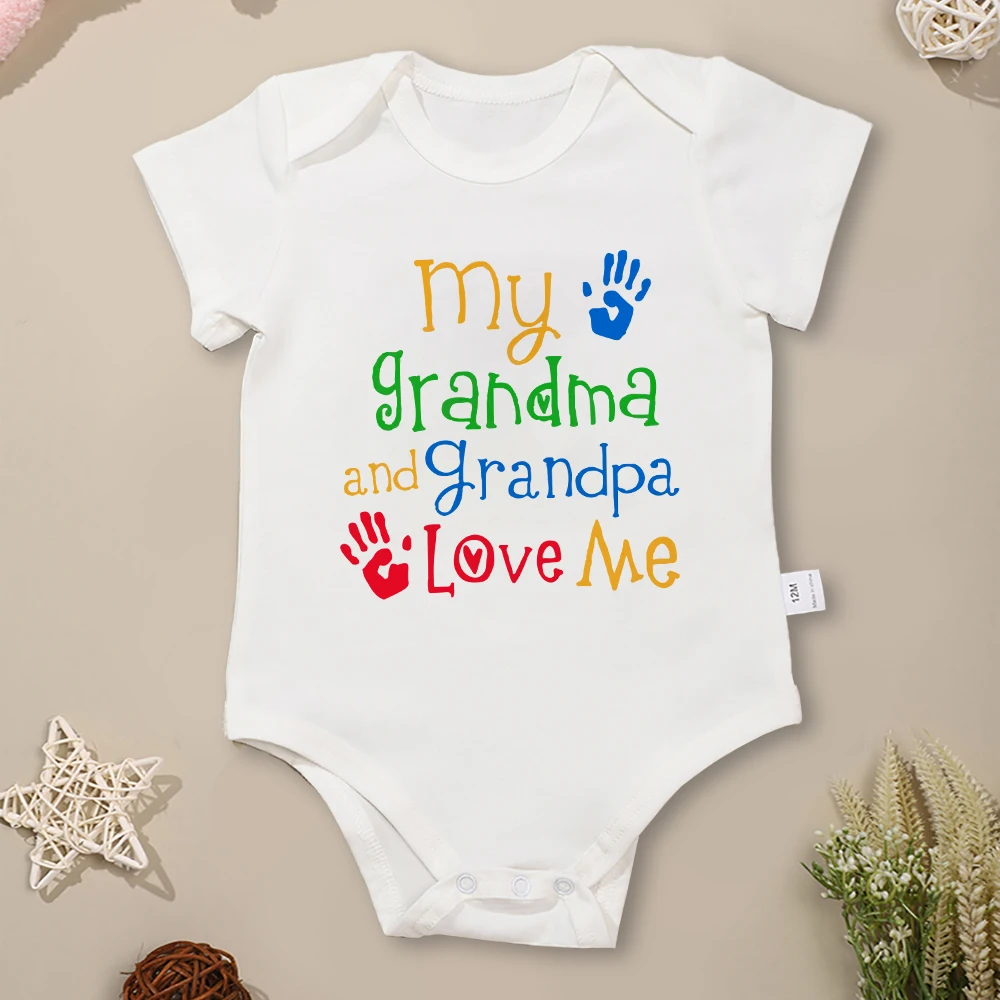 My Grandma and Grandpa Love Me Pattern Aesthetic Newborn Clothes 100% Cotton Baby Boys and Girls Bodysuits Summer Versatile