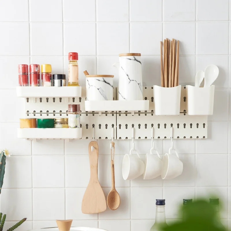 Plastic Hole Board Wall Shelf Storage Rack Organizer Punch-free Kitchen Hanging Storage Hook Rack Creative Home Pegboard Shelf