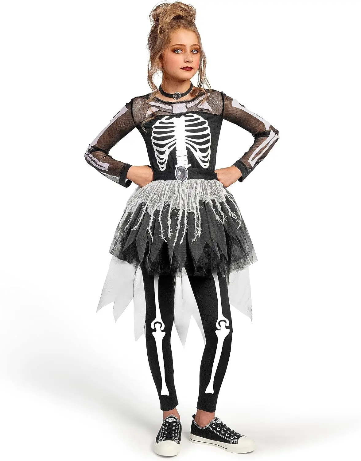 Sloosh Creations Skelett-Kostüm für Mädchen, Geisterhaftes Skelett-Tutu-Kleid für Mädchen, Halloween-Verkleidung, Rollenspiel, Cosplay-Party