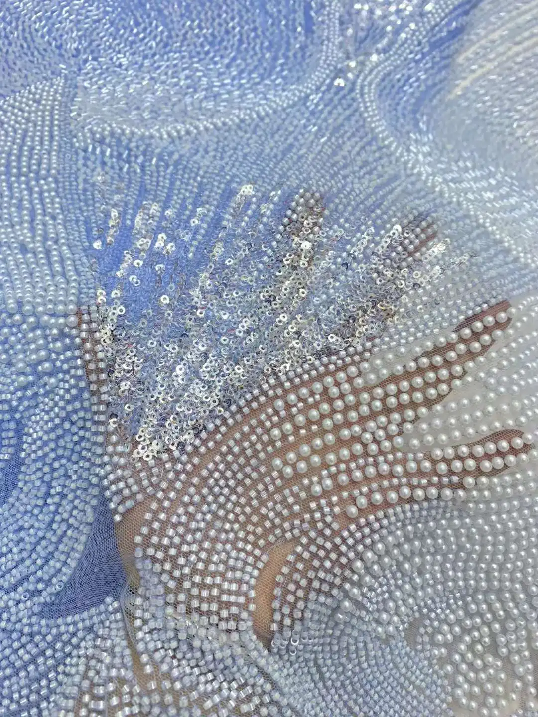 Tissu Nigérian en Dentelle Perlée pour Marié Français, Broderie Africaine, Fait à la Main, Maille Haut de Gamme, Paillettes de Luxe pour ix