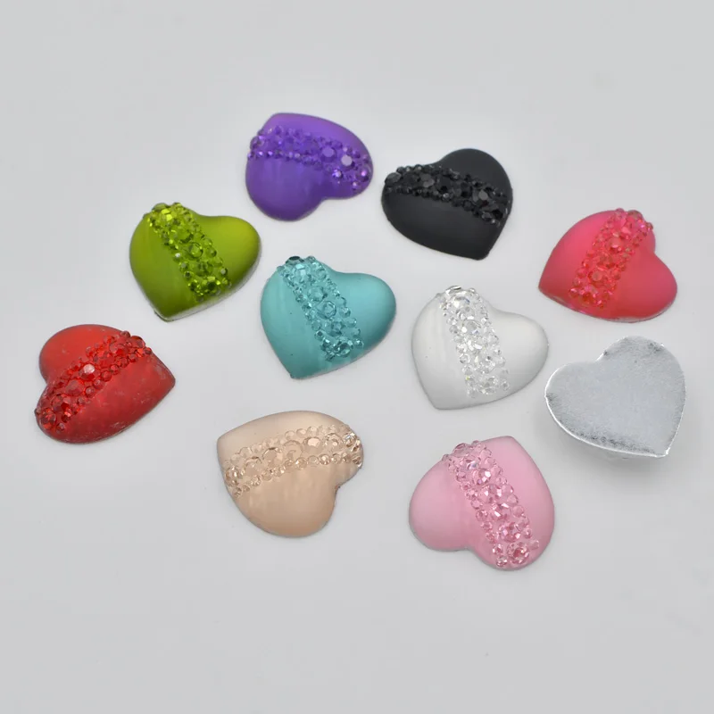 10Pcs 20mm Resin Heart Cat\'s Eye Flatback Rhinestone Wedding Buttons DIY Crafts K92