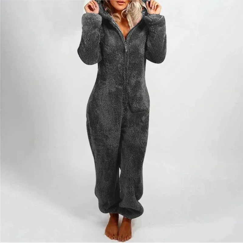 aa Bear House 002 2024 Winter Thickened Plush Jumpsuit Hooded Sleepwear Women Long-Sleeve Zipper Keep Warm PajamasWAT99 ★ ★