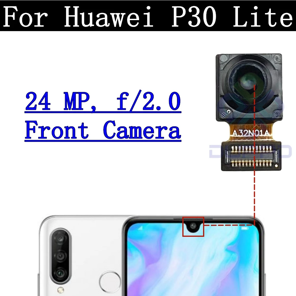 Original Front and Main Back Camera Flex Cable for Huawei, P30 Lite, P30lite, Rear Camera Frame Holder Lens Cover  Parts