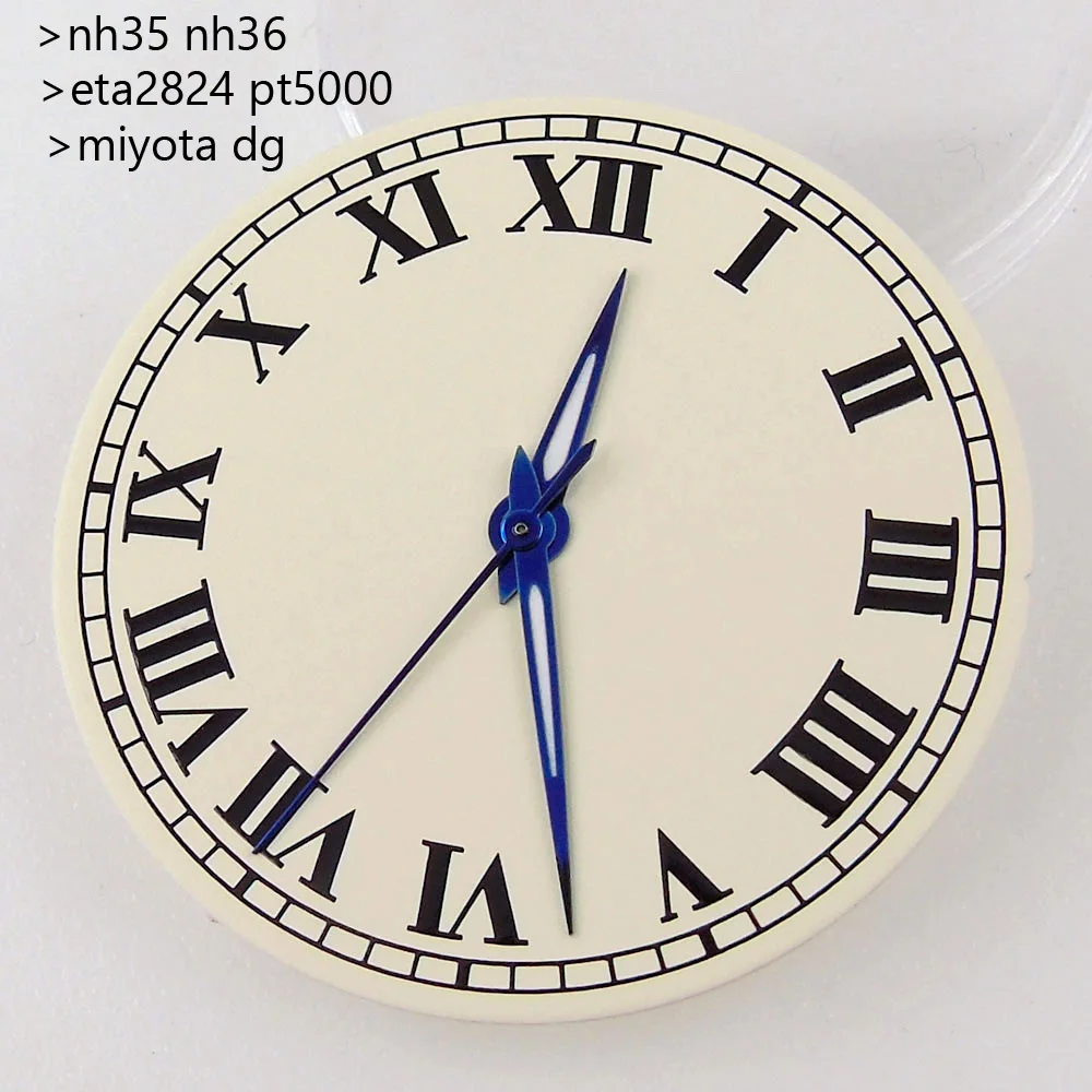 

Sterile Roman Numbers 33.5mm Vintage White Watch Dial Metallic for NH35A NH36 ETA2824 PT5000 MIYOTA821a MINGZHU DG 2813 Movement