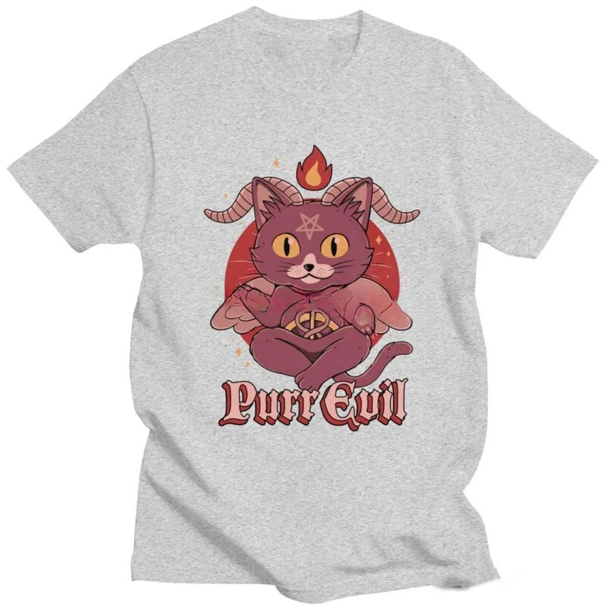 Funny Baphomet Purr Evil Men T Shirt Cotton Tees Kawaii Lucifer Occult Goat Tshirt New Arrivals Novelty Graphic T-Shirt tees