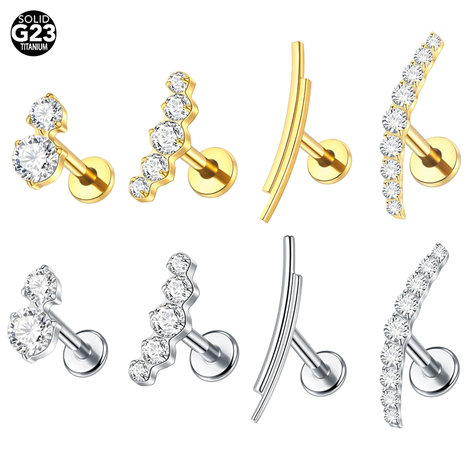 1/5Pcs Titanium Zircon Ear Stud Earring for Women Internal Thread Labret Piercing Lip Monroe Helix Tragus Piercing Jewelry