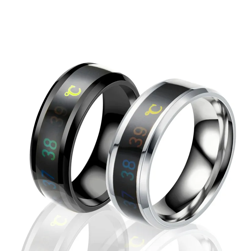 Smart Stainless Steel Couples Rings With Body Temperature Measurement Function Metal Rock Wide Band Ring Accessories Anillo