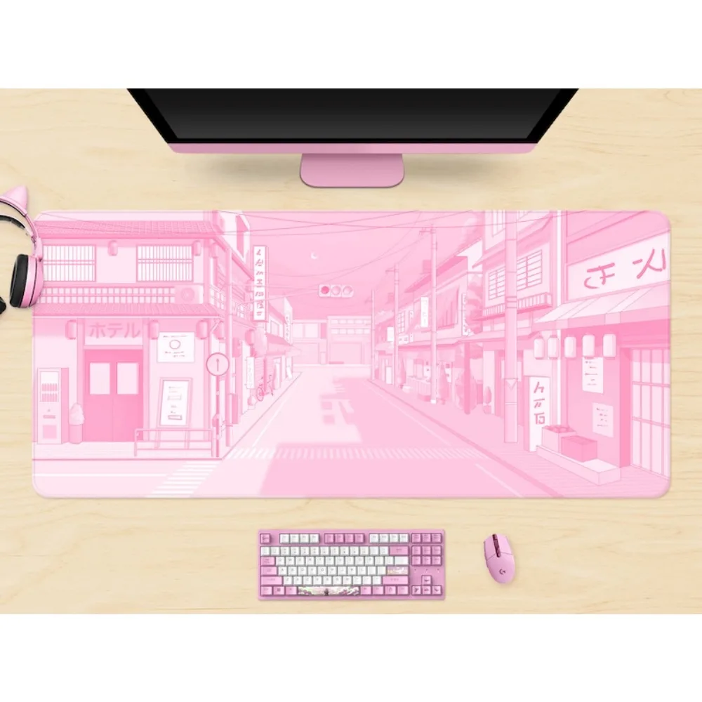 Pink Anime Desk Mat,Kawaii Mousepad Tokyo street, коврик для мыши большой desk organizers and trays mouse pad grande