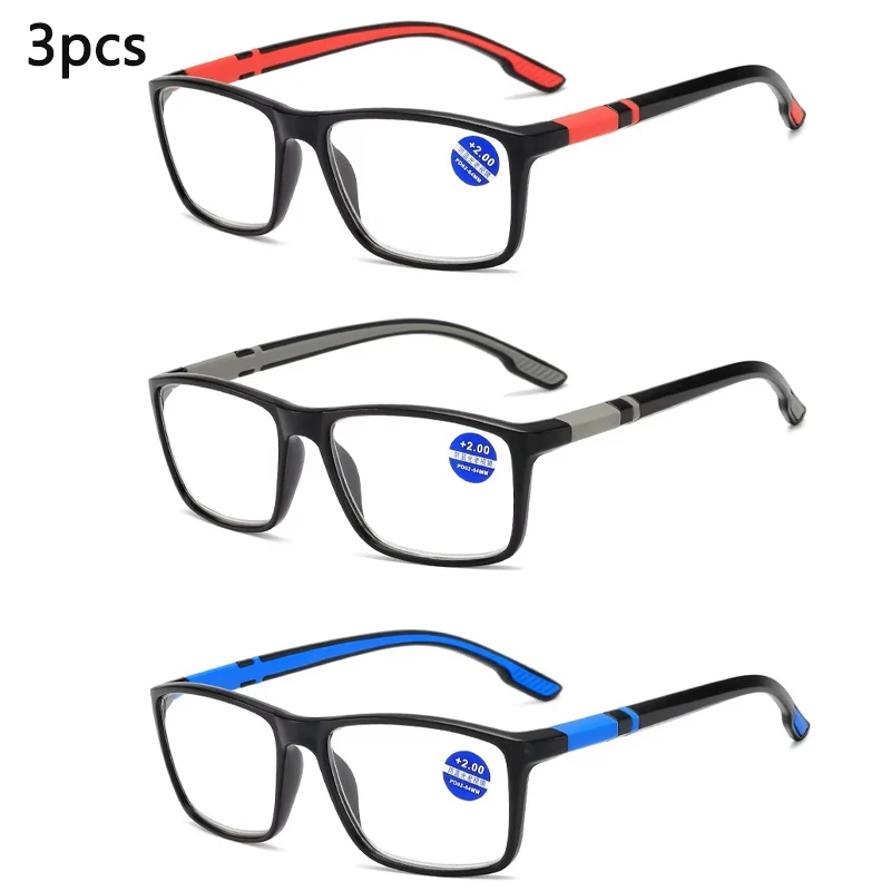 3 pcs +1.0 to +4.0 Diopters Reading Glasses for Men Women, HD Anti Blue Light Semi-Rimless Presbyopia Glasses for Reading Book