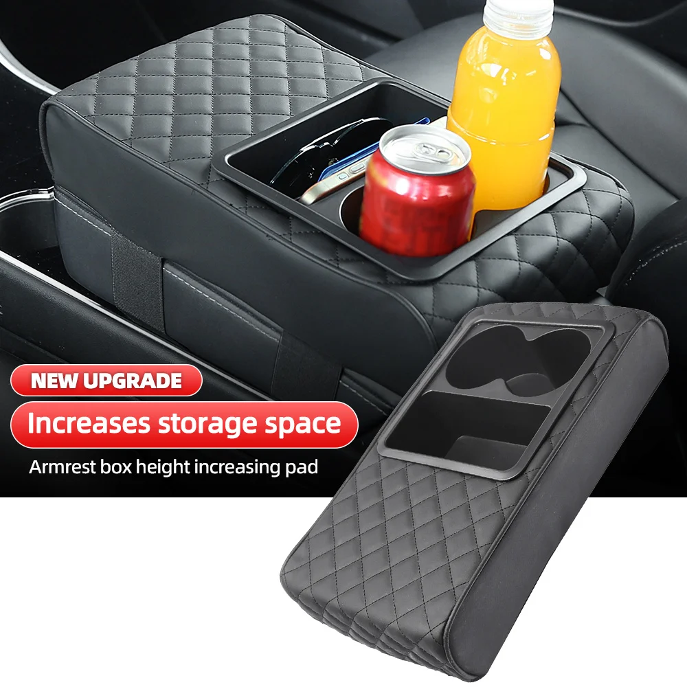 PU leather armrest pad. 2 cup holders. Comfy auto supply for better driving experience.