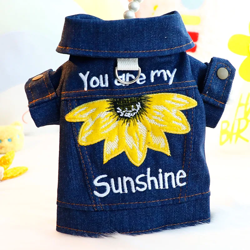 Dog Jeans Jacket fashion Flower Embroidery Coat Blue Denim Cat Coat Blue Denim Cat Coat