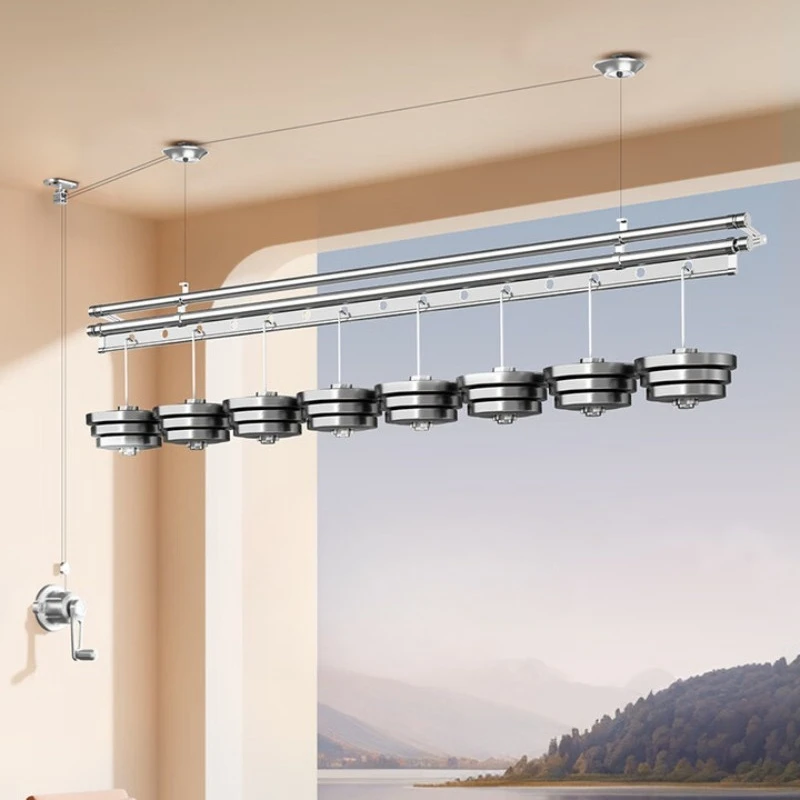 Drying rack Lifting balcony Single pole Hand crank drying rod Manual balcony Drying rack Cooling rack, silver 2 meters