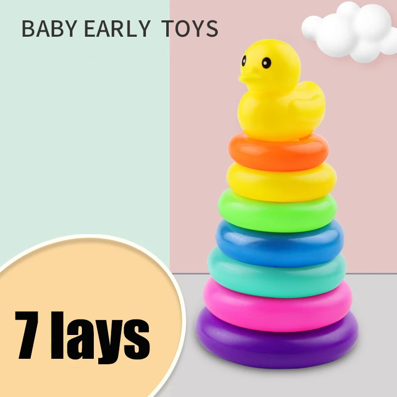 Regenbogen Stapelring Turm Montessori Pädagogisches Babyspielzeug Pyramide Turm Tasse Dinosaurier Stapelspielzeug Strand Pool Spielzeug
