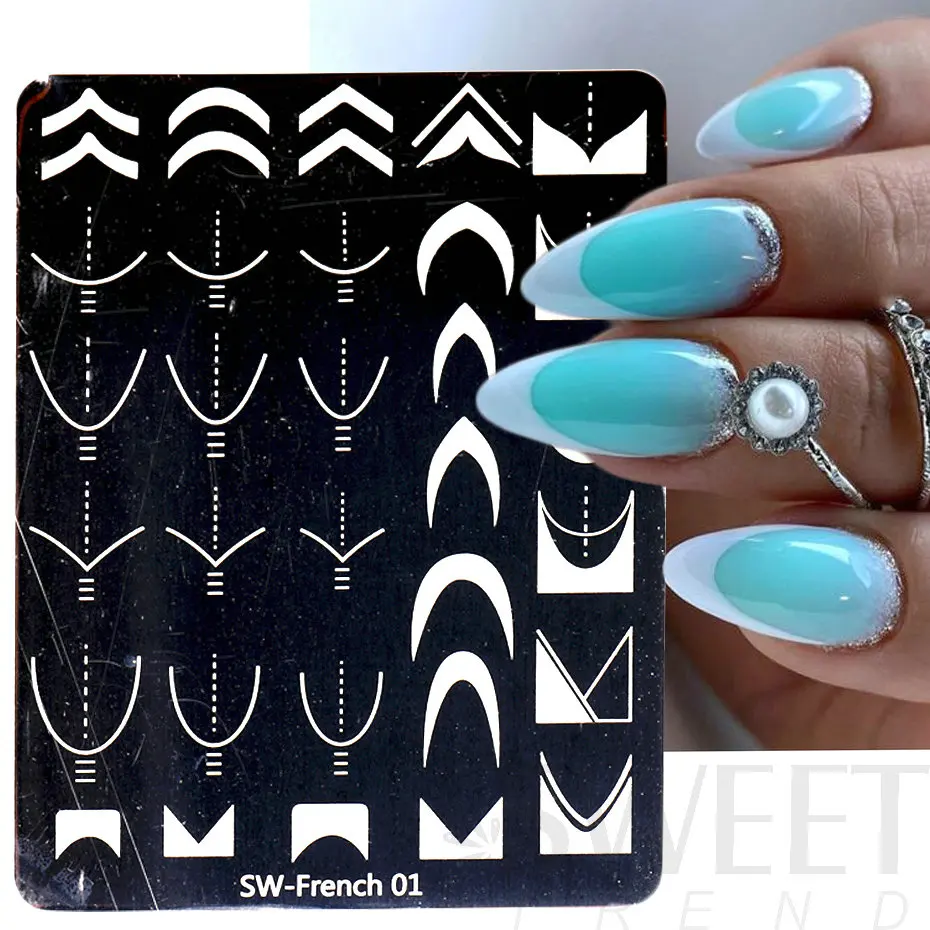 French Design Nail Art Stamping Plates Template Form Geometric Wavy Line Flower Leaf 3D Image Stencil Mold Printing Tools KESW