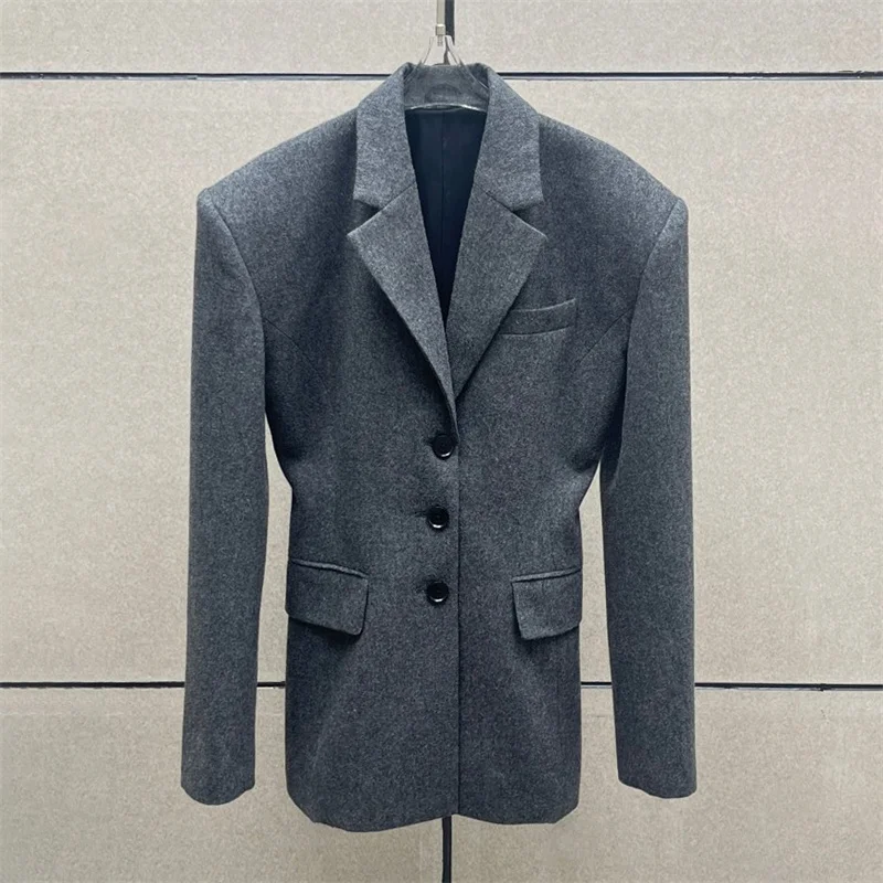 Giacca da donna Nuovo autunno 2025 top monopetto a maniche lunghe Giacca da donna in misto lana Cappotto da donna slim imbottito con spalla