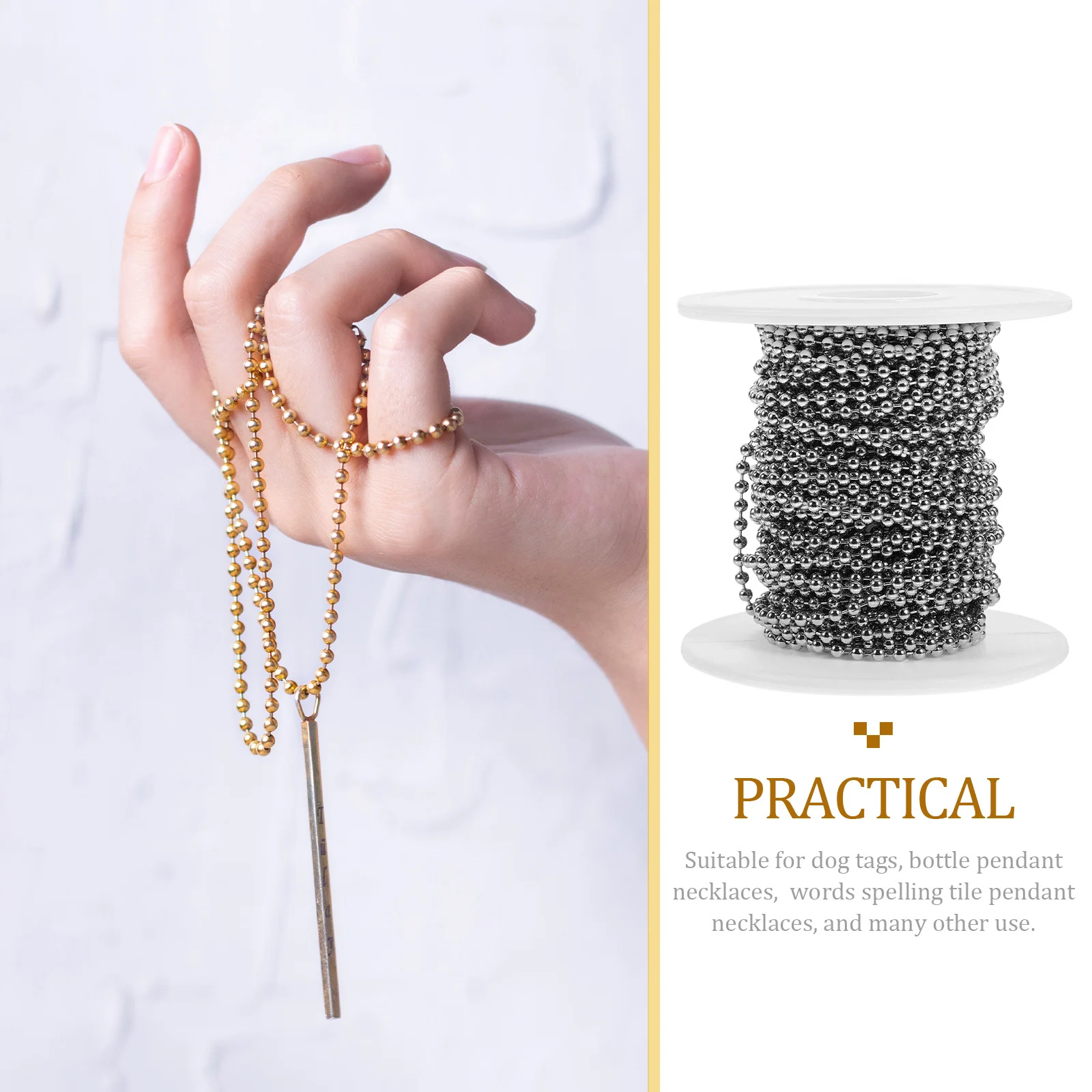 

1 Roll Stainless Steel Ball Chain 10 Meter Length 2.4mm Diameter Metal Bead Chain Adjustable for Dog Tags Bottle Pendant Tile