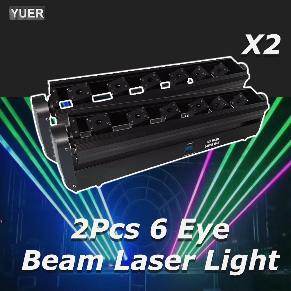 2Pcs/lot Flight Case Packaging 6 Eyes Bar Light Fat Beam Laser RGB 6X500mw DMX Control Moving Head Laser Light Party Disco Stage