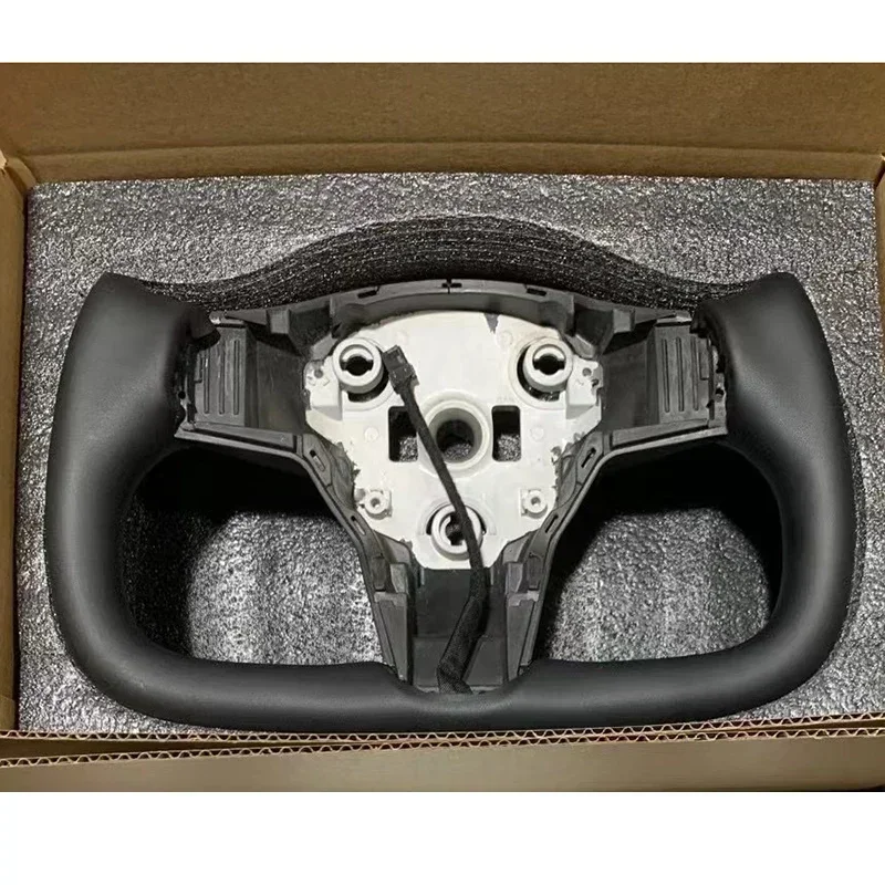 370mm Black Model Y Model 3 YOKE Steering Wheel With Heating White