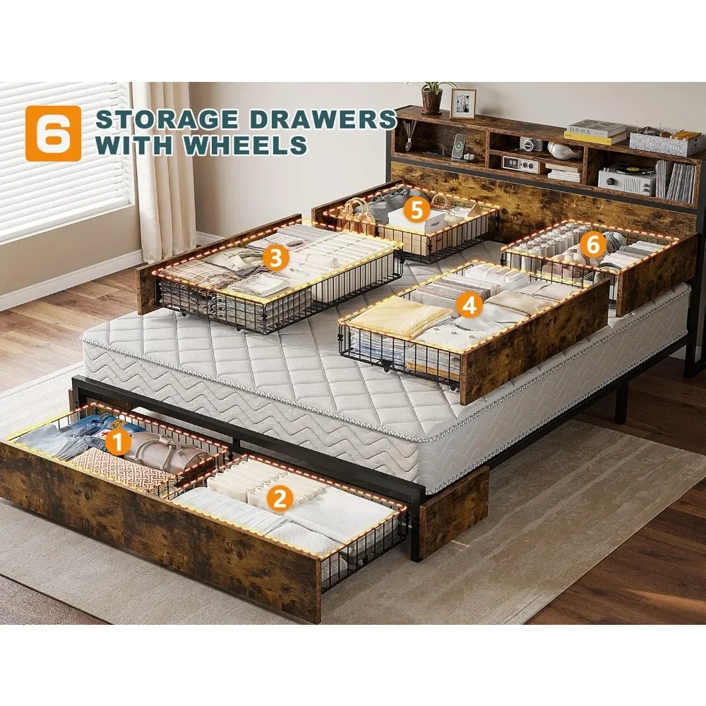 Queen Bed Frame with 6 Storage Drawers Queen Bed Frame with Headboard Queen Size Bed Frame