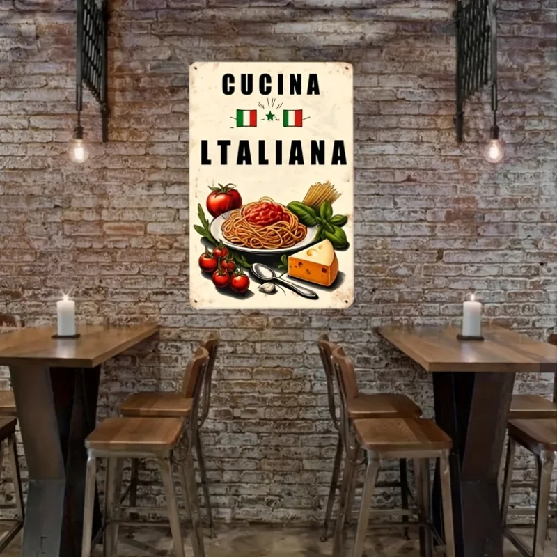 Vintage Italian Cuisine Metal Sign: 8X12 Inch, Pre-Drilled, Waterproof, Kitchen Decor, Indoor/Outdoor Use, Iron Material