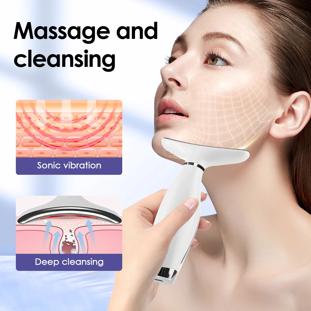 7 Colors LED Neck Beauty Device Facial Lifting Face Skincare Instrument Double Chin Removing Wrinkle Face Vibrate Massager