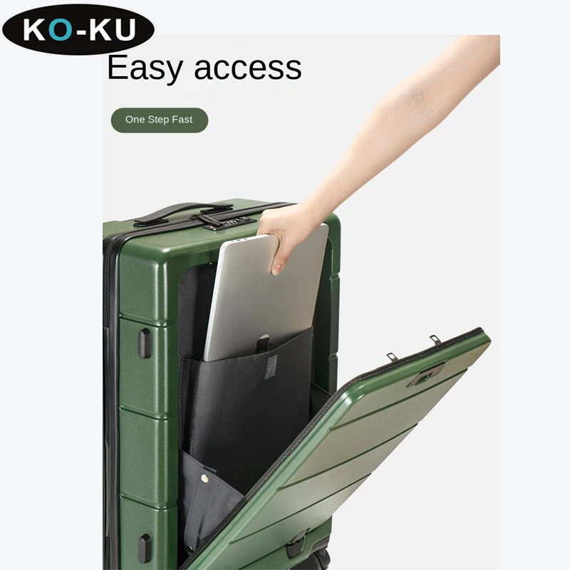 KO-KU Multifunctional Suitcase Front Opening Lid Female 20 Inch Business Trolley Case Male Boarding Luggage 24/26 with USB Port