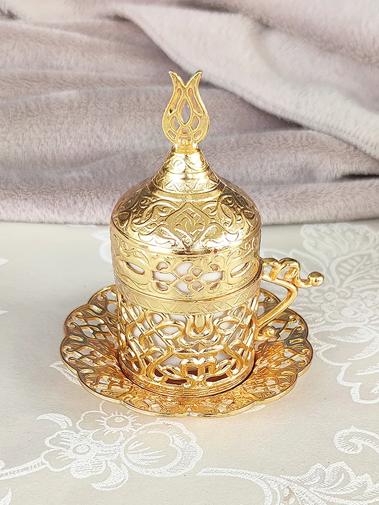 Coffee Cup Set European-Style Small Exquisite Retro Court Set Turkey Imported Gold Copper Alloy with Lid