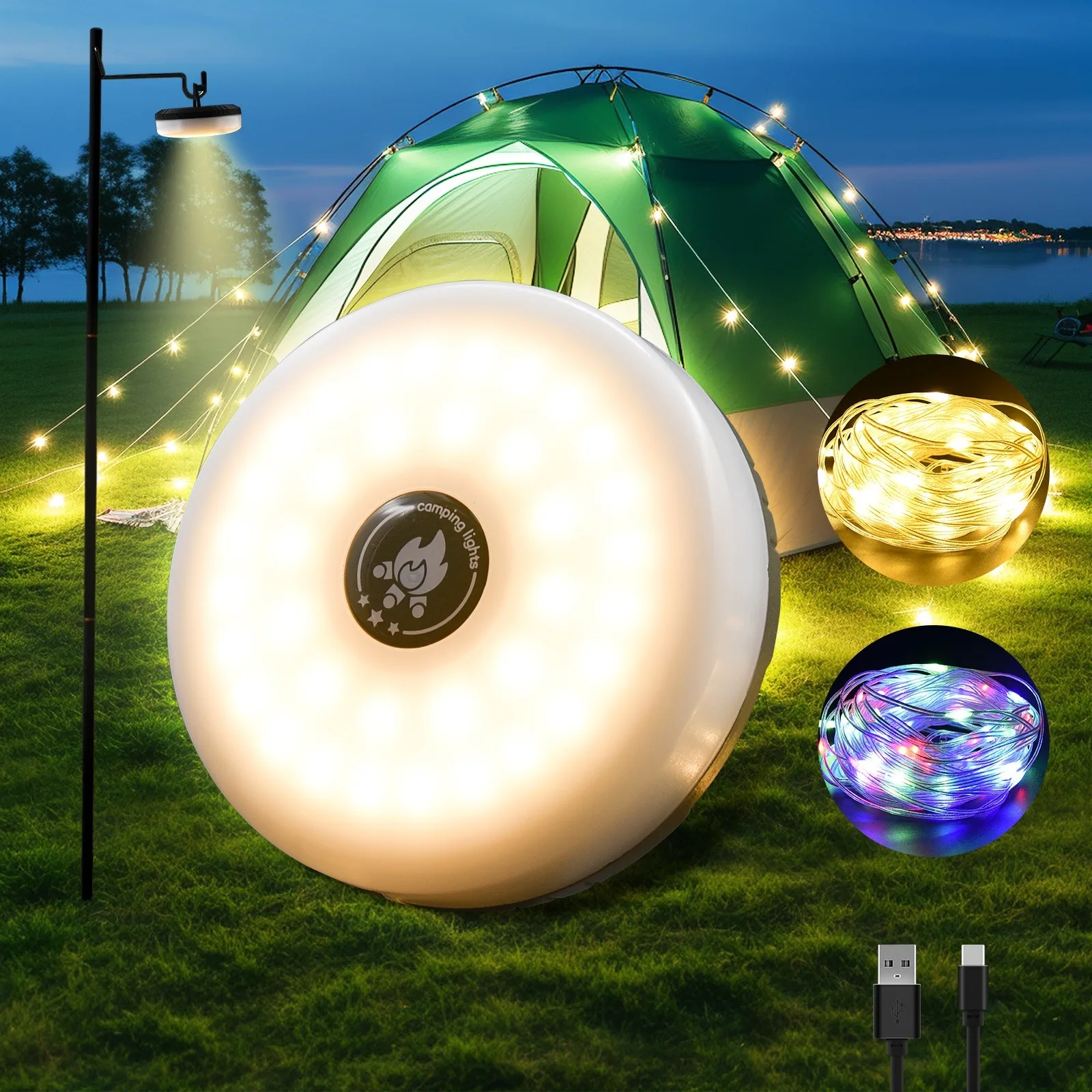 Multifunktionale LED-Camping-Lichterkette 10M USB Tragbare Zeltlampe Nachtlichter für Garten Terrasse Zimmer Party Dekoration