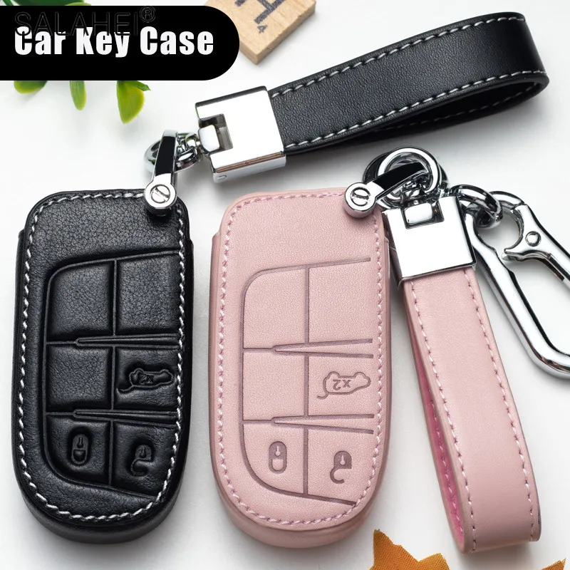 Leather Car Remote Key Case Cover Bag For Jeep Renegade 2014 2015 Grand Cherokee Chrysler 300C Keyless Keychain Auto Accessories