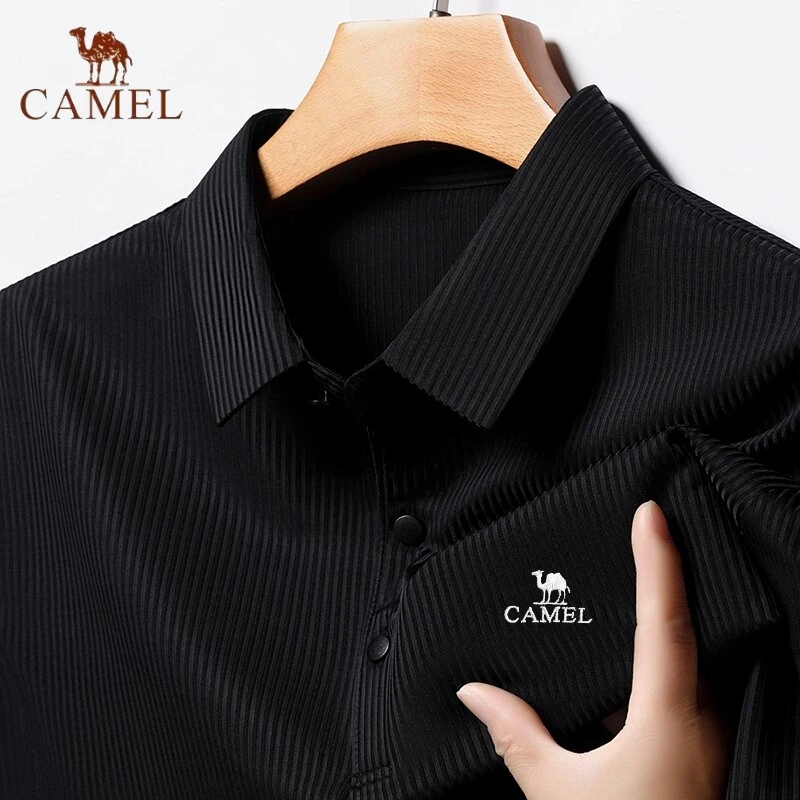 High End Embroidery CAMEL Silk Cool and Smooth Polo New Summer Men\'s Fashionable Business Casual Short Sleeved T-shirt Top