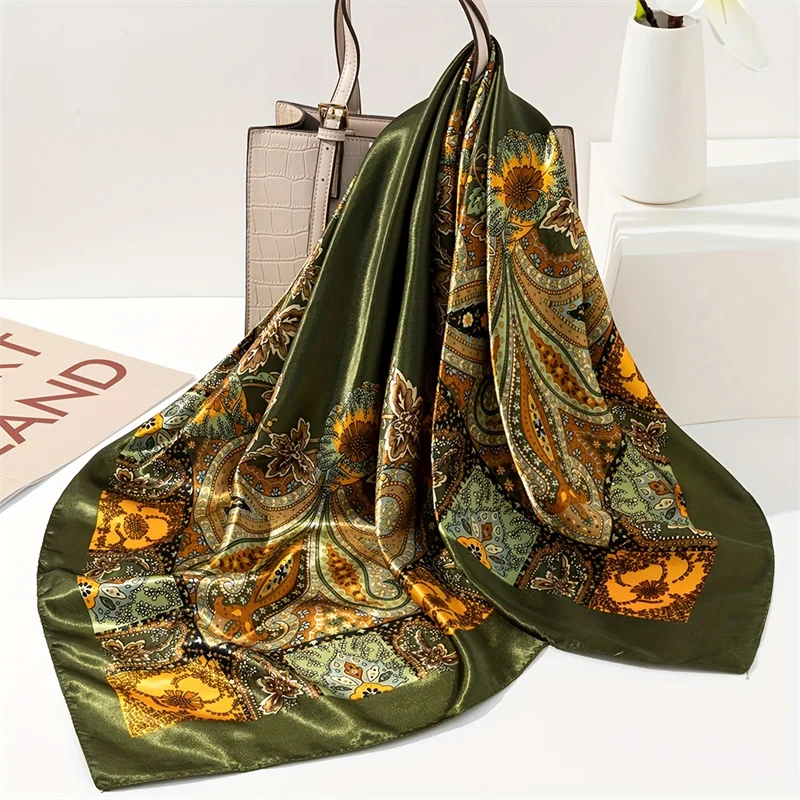 Silk Shawl Satin Square Scarf For Women Paisley Neckerchief Female New Headband Hair Bands Print Foulard Hijab Wraps Bandana