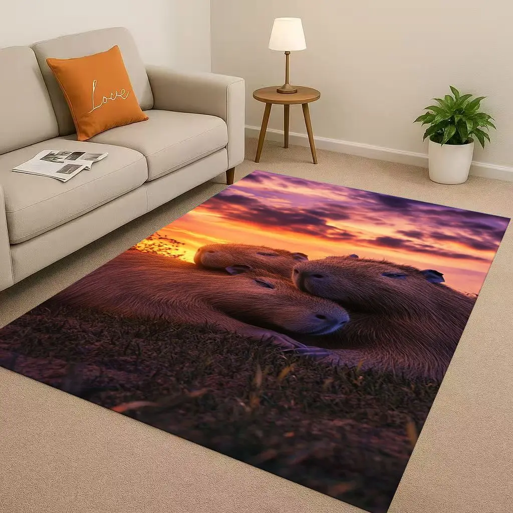 

Cute Capybara Art Cartoon Living Room Non-Slip Area Rug Soft Carpet for Bedroom Playroom Sofa , Easy Clean Home Decor Doormat