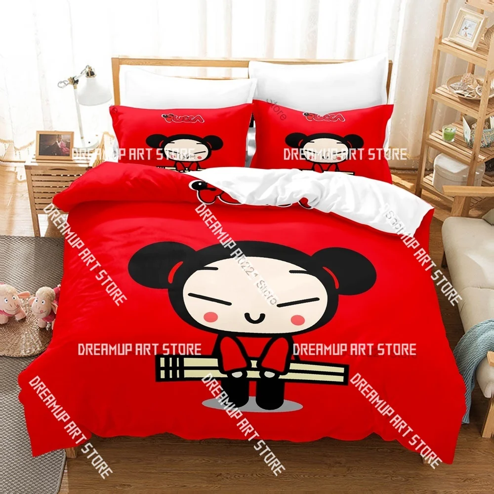 3D Printed Pucca & Garu Cartoon Bedding Set for Boys Girls Duvet Cover Pillowcase Twin Queen King Full Single Double Sizes