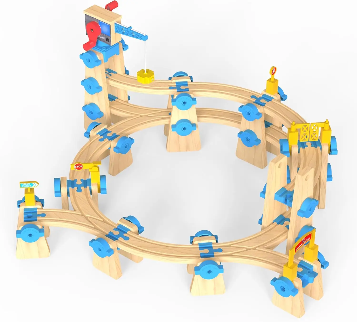 Set Konstruksi Bangun & Main - Sistem Kereta Api Kayu Modular STEM, Kompatibel dengan Semua Merek Utama (Paket # 3 (115 Pcs) - Bangun