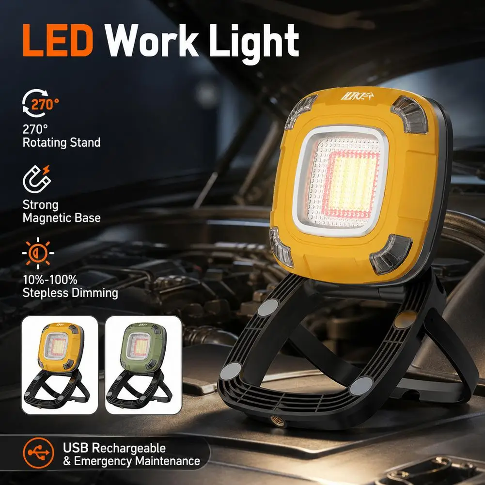 Car Repair Work Light Magnetic Stand USB Rechargeable Inspection Lamp Portable Camping Lantern Outdoor Searchlight