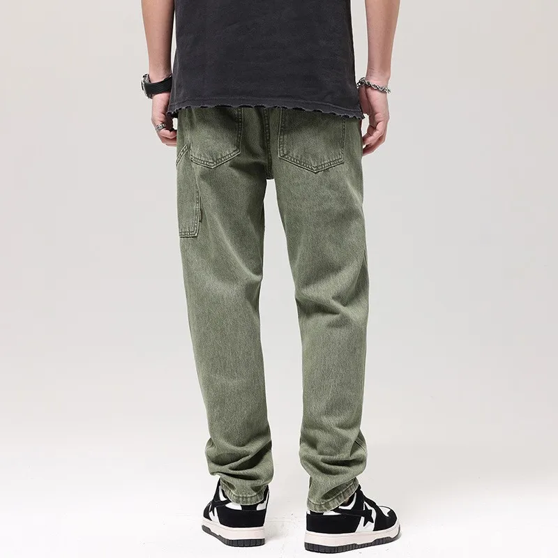 Pantalones vaqueros Cargo informales para Hombre, Jeans rectos de Hip Hop de diseñador empalmado con múltiples bolsillos, color verde, moda urbana