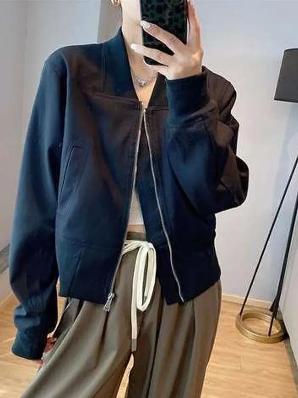 

Повседневная однотонная бейсбольная куртка-бомбер для женщин: новая весенне-осенняя спортивная мотоциклетная куртка для отдыха, универсальная и модная верхняя одежда