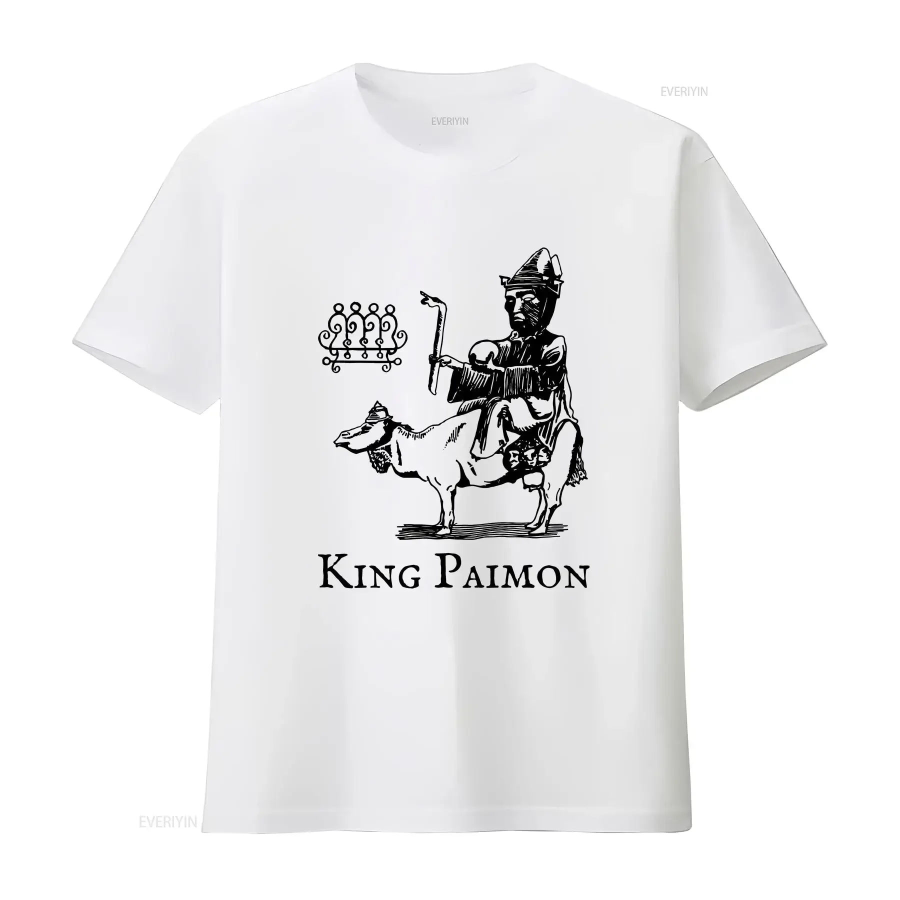 King Paimon T-Shirt Dämon Demonologie Okkult Jersey lange oder kurze Ärmel Vintage Washed Herren Streetwear Designerkleidung