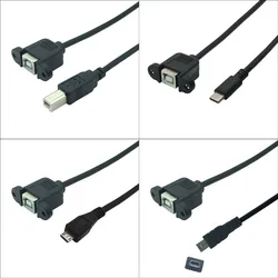 0.3M 0.5M Type B Female Printer to Micro USB Mini USB Type-c Male Extension Cable With Panel Mount Screw