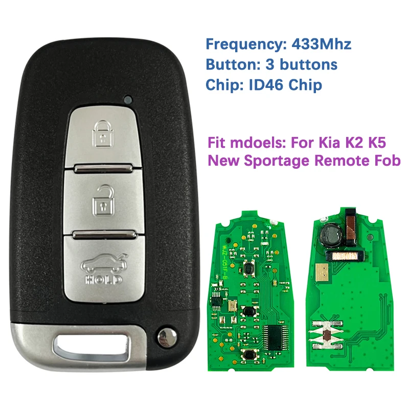 

CN051004 Aftermarket 3 Button Remote Key For Kia K2 K5 New Sportage Fob Uncut Emergency Blade 95440-2M150 433Mhz ID46 Chip