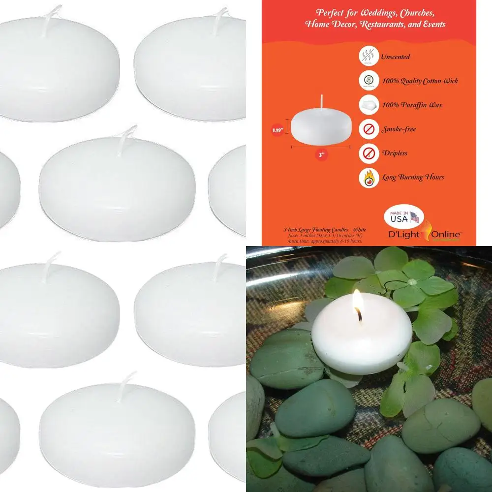 

Набор из 72 белых плавающих свечей диаметром 3 дюйма для мероприятий, свадеб, дома, праздников и бассейнов
