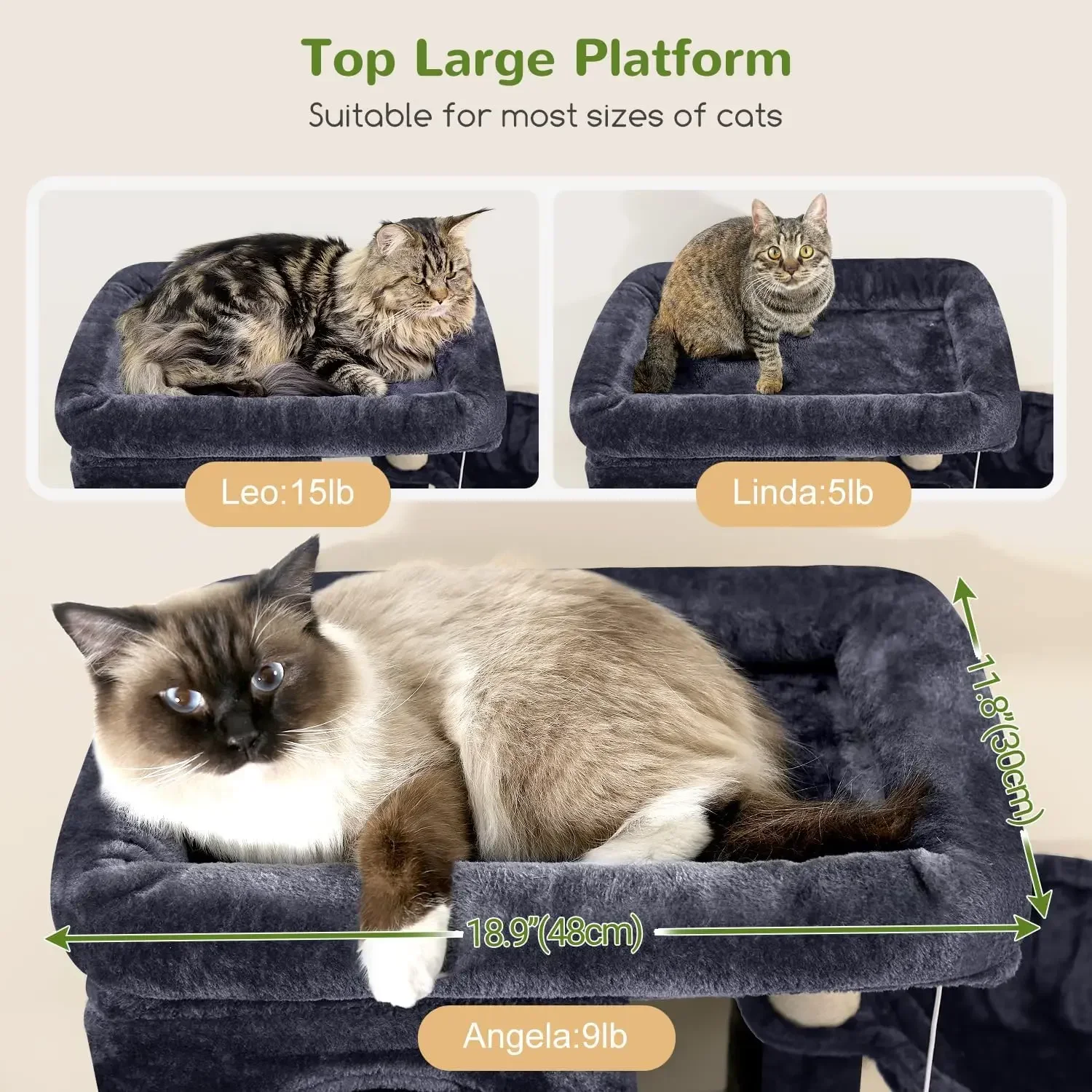 Globlazer F66 Corner Cat Tree, 66in Multi-Level Climbing Tower, Dark Grey