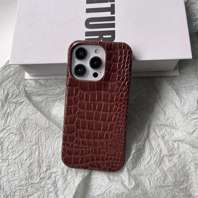 New Suitable for iPhone 16pro Phone Case 15promax Crocodile Pattern 14pro 13 Half Pack 12 11 XR Anti Drop Hard Protective Cover